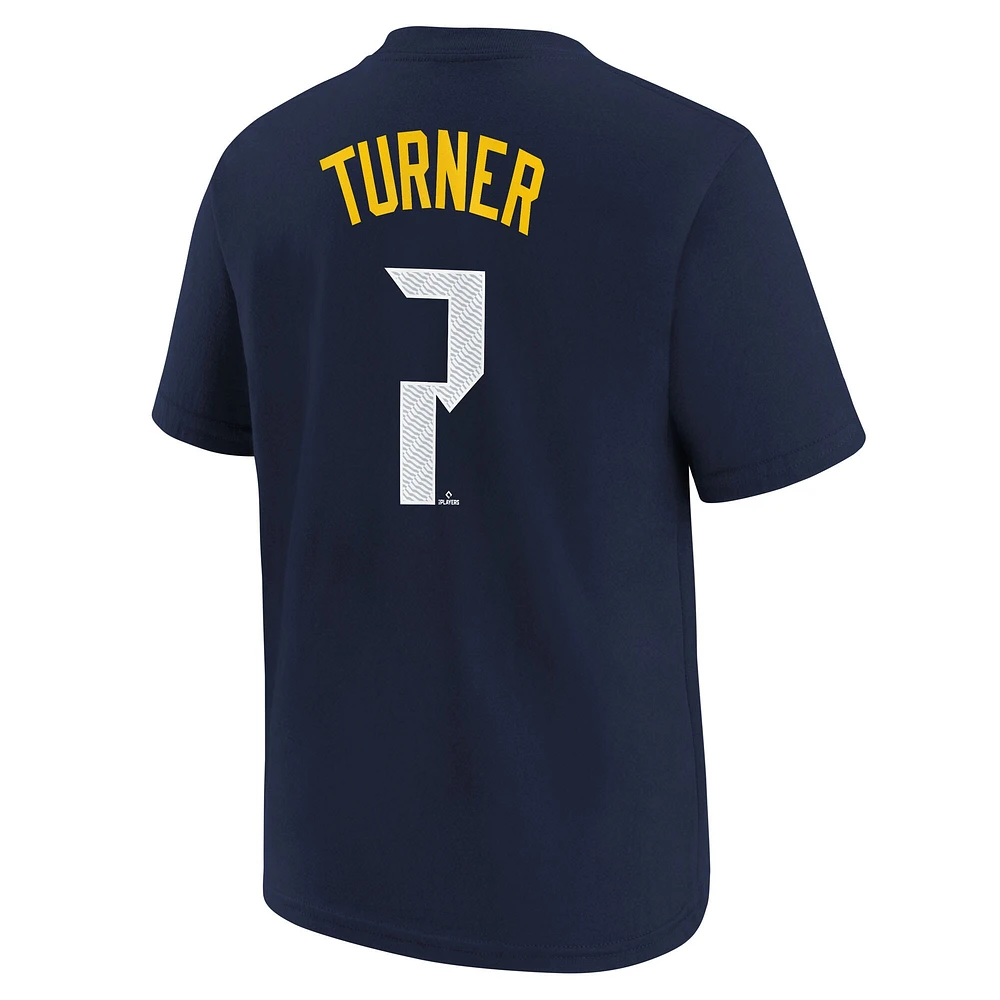 T-shirt Nike Trea Turner bleu marine pour jeune, Philadelphia Phillies Fuse City Connect, avec nom et numéro