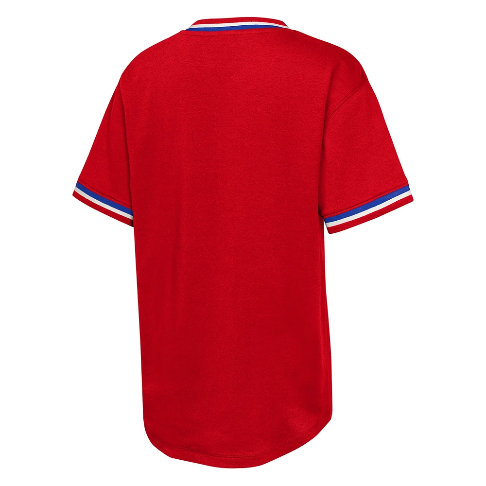 T-shirt rouge à col en V pour jeunes lanceurs de relève des Phillies Philadelphie