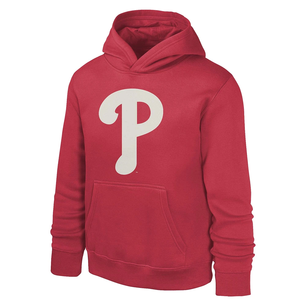 Sweat à capuche délavé rouge pour jeunes avec bannière de l'équipe des Philadelphia Phillies