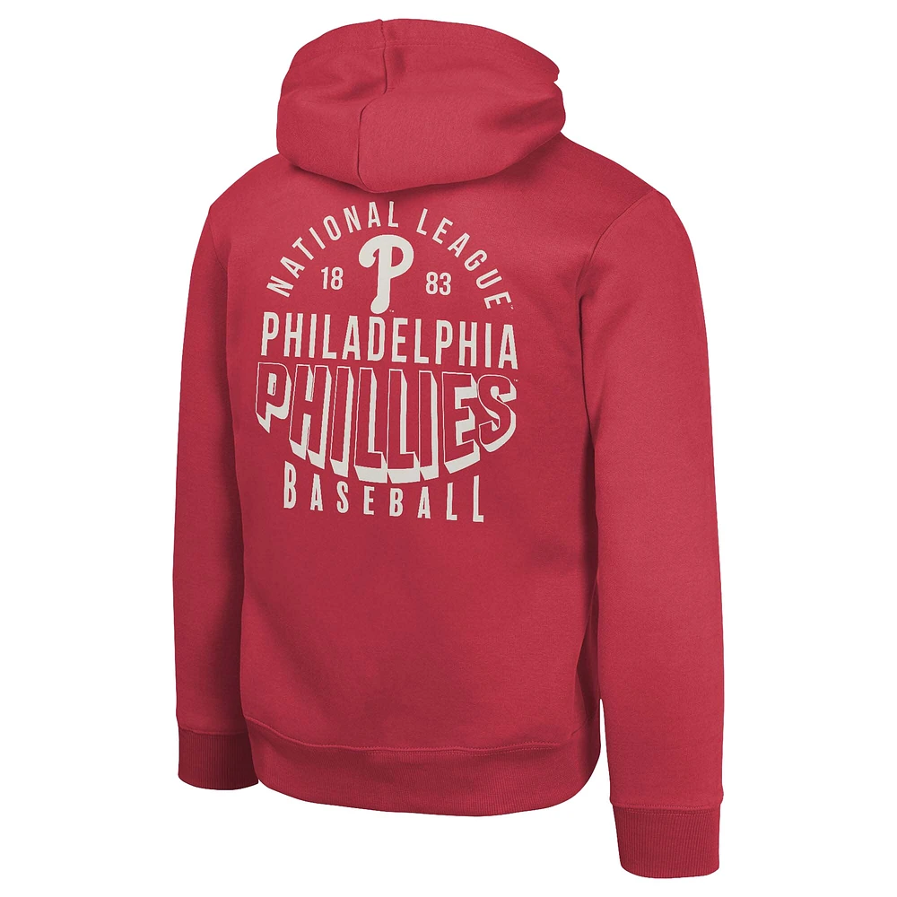 Sweat à capuche délavé rouge pour jeunes avec bannière de l'équipe des Philadelphia Phillies