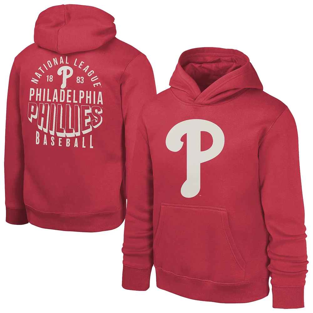 Sweat à capuche délavé rouge pour jeunes avec bannière de l'équipe des Philadelphia Phillies