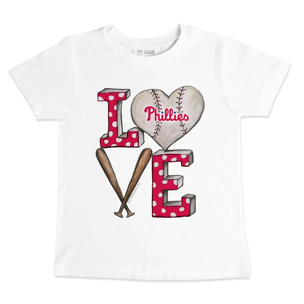 Youth Tiny Turnip White Philadelphia Phillies Peace Love Baseball T-Shirt Size: Medium