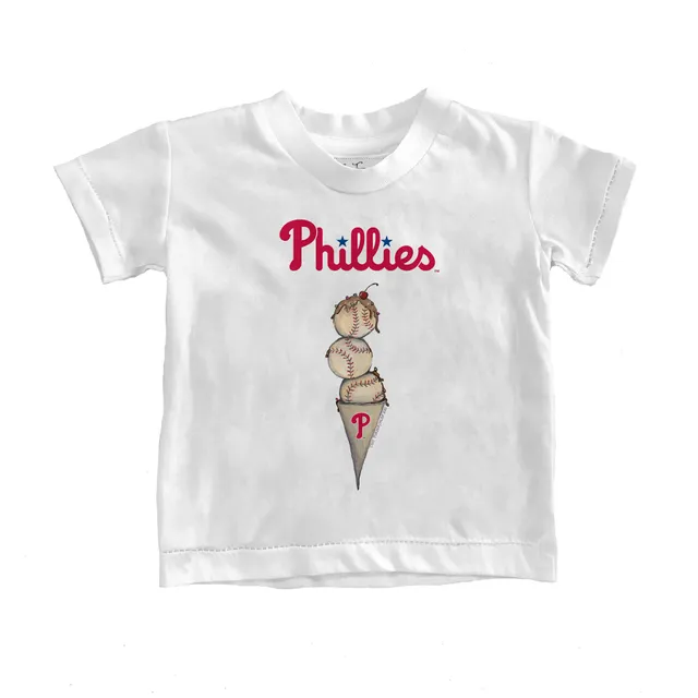 Girls Toddler Tiny Turnip White Philadelphia Phillies Baseball Love Fringe T-Shirt