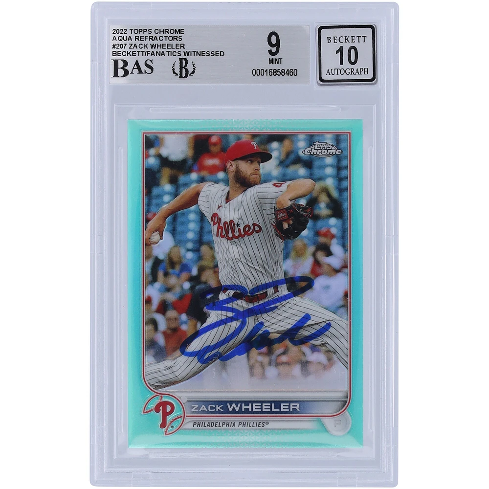 Carte autographiée 9/10 Topps Chrome Aqua Refractors #207 #/199 Beckett Fanatics Witnessed 2022 Topps Chrome Aqua Refractors #207 #/199 Beckett Fanatics Witnessed