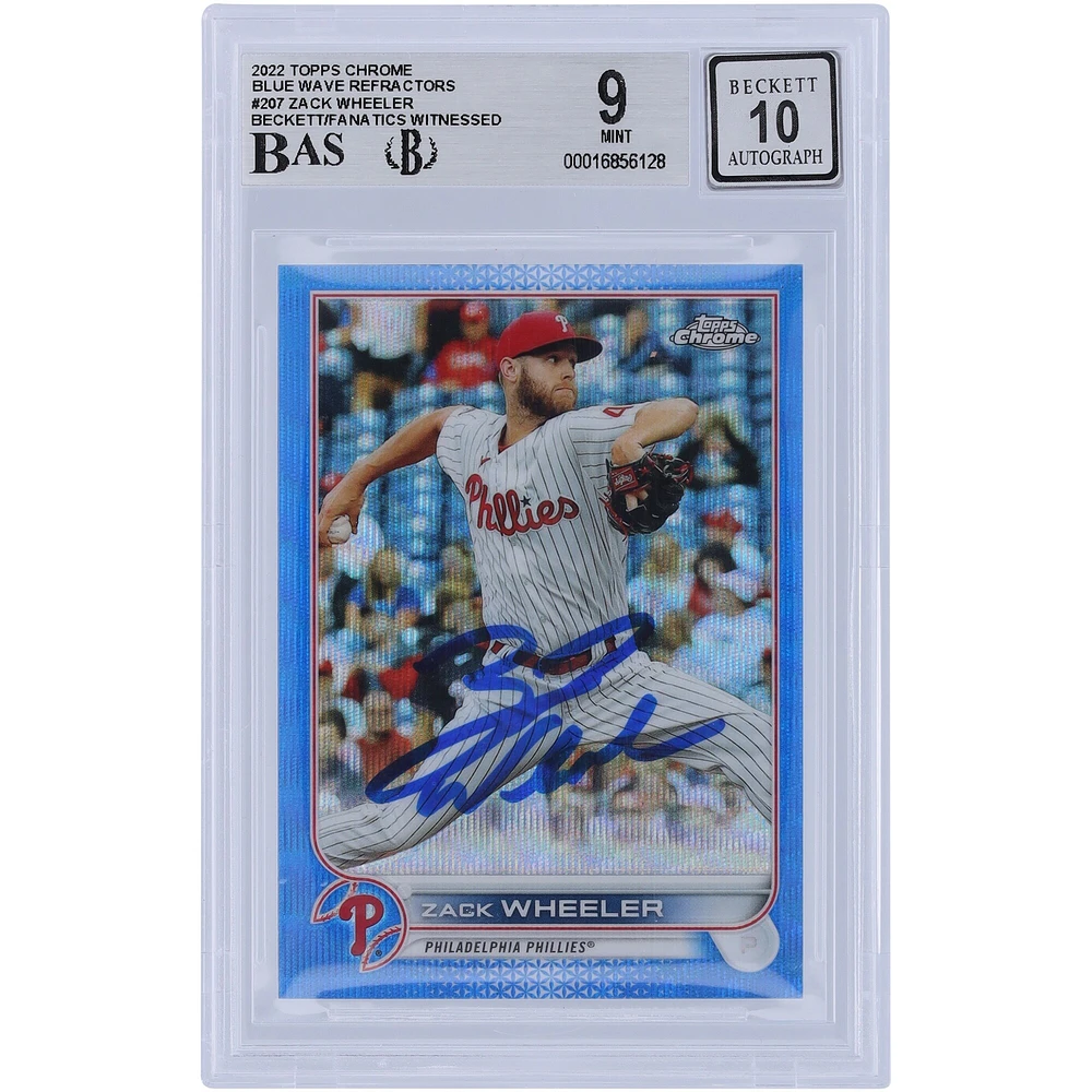 Carte autographiée 9/10 Topps Chrome Blue Wave Refractors #207 #/75 Beckett Fanatics Witnessed 2022 Topps Chrome Blue Wave Refractors #207 #/75 Beckett Fanatics Witnessed
