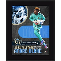 Plaque sublimée du prix du gardien de but Allstate de l'année 2022 de la MLS de 10,5" x 13" d'Andre Blake Philadelphia Union