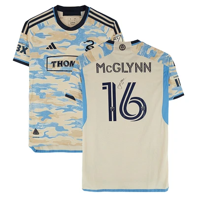 Maillot adidas beige dédicacé par Jack McGlynn du Philadelphia Union n° 16, porté lors de la saison 2024 de la MLS - Taille M
