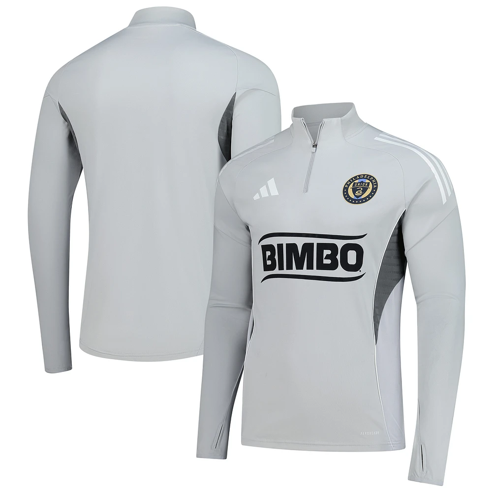 Men's adidas  Silver Philadelphia Union 2025 AEROREADY Quarter-Zip Long Sleeve Training Top