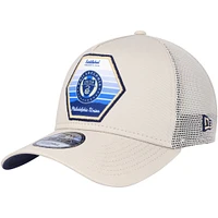 Casquette réglable de camionneur A-Frame New Era pour hommes, crème Philadelphia Union establishment patch 9FORTY