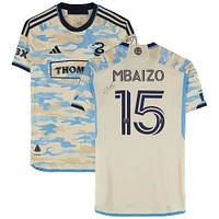 Maillot adidas beige dédicacé par Olivier Mbaizo du Philadelphia Union n° 15, porté lors de la saison 2024 de la MLS - Taille M