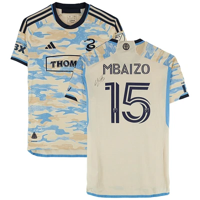 Maillot adidas beige dédicacé par Olivier Mbaizo du Philadelphia Union n° 15, porté lors de la saison 2024 de la MLS - Taille M