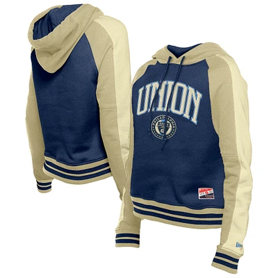 Women's 5th & Ocean by New Era  Navy Philadelphia Union Throwback Cropped Raglan Pullover Hoodie