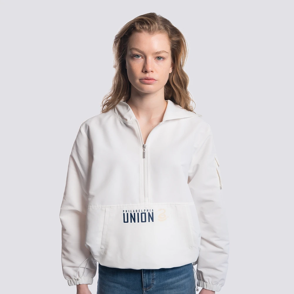 Women's Lusso  White Philadelphia Union Paige Half-Zip Hooded Jacket