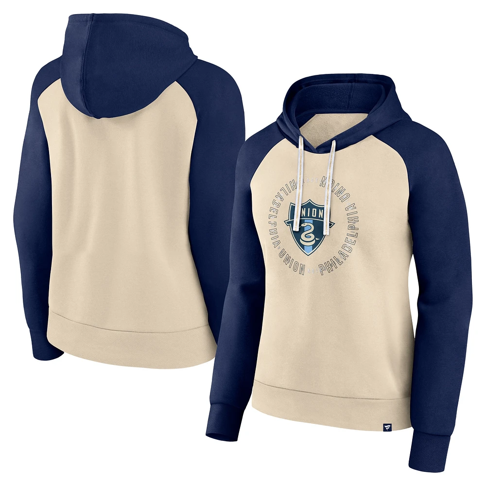 Women's Fanatics Cream/Navy Philadelphia Union Instep Raglan Pullover Hoodie