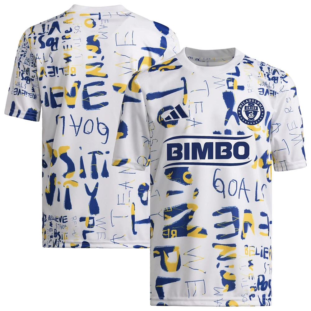 Haut d'avant-match adidas Philadelphia Union 2024 MLS Kick Childhood Cancer pour jeunes Blanc