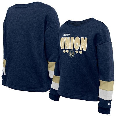 Youth Girls 5th & Ocean by New Era  Navy Philadelphia Union High-Low Crewneck Sweatshirt