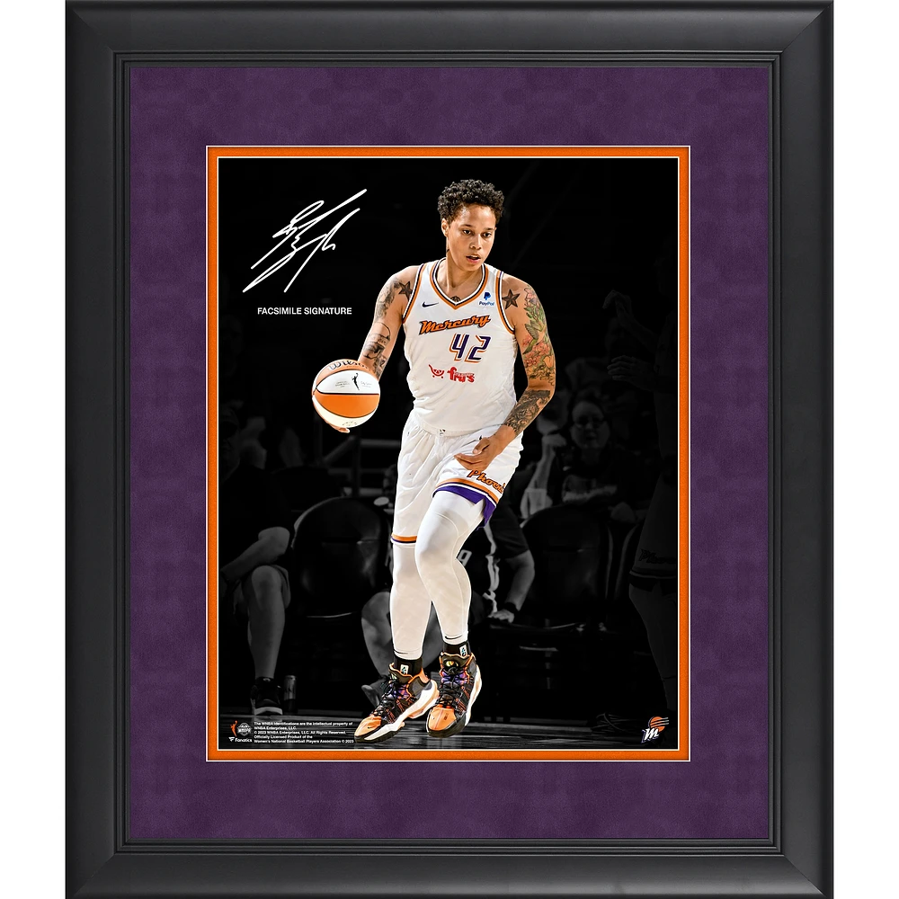 Brittney Griner Phoenix Mercury Fac-similé Signature Encadré 11" x 14 " Photographie Spotlight
