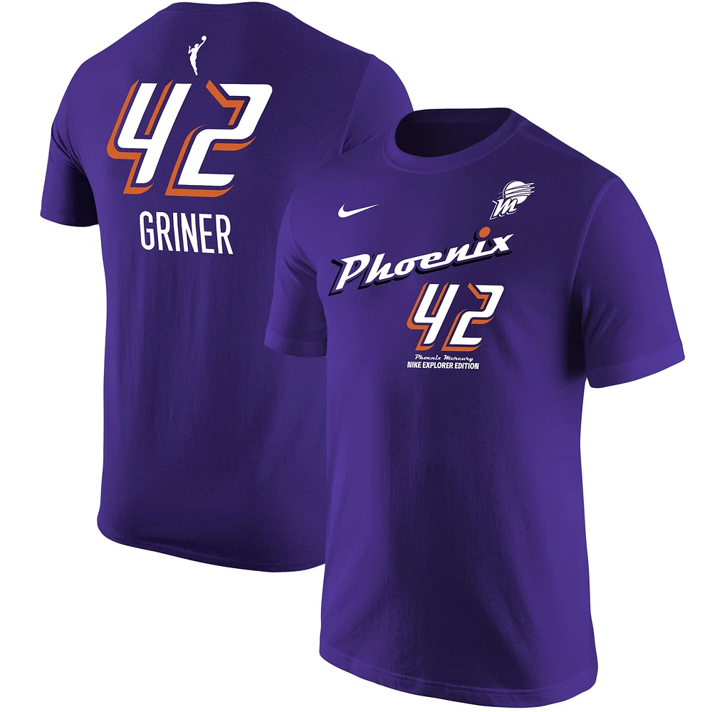 T-shirt unisexe Nike Brittney Griner violet Phoenix Mercury Explorer Edition avec nom et numéro