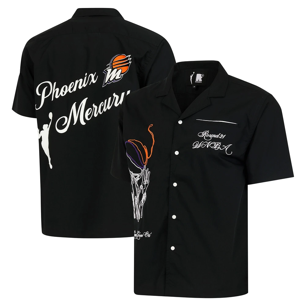 Unisex round21  Black Phoenix Mercury Lucky Strike Full-Button Bowling Shirt