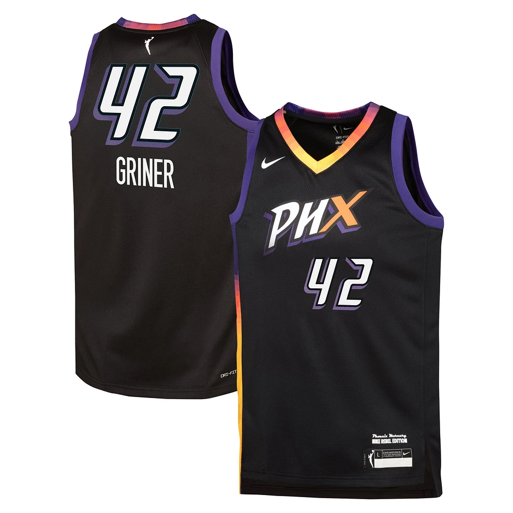 Maillot Nike Brittney Griner pour jeune, édition Rebel 2024, Phoenix Mercury, noir