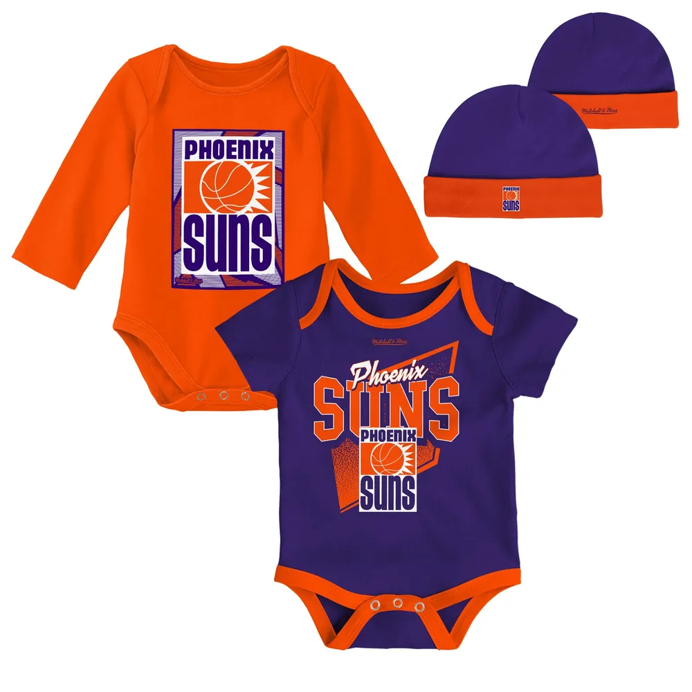 Phoenix Suns Mitchell & Ness Infant Hardwood Classics Bodysuits Cuffed Knit Hat Set - Blue/Orange