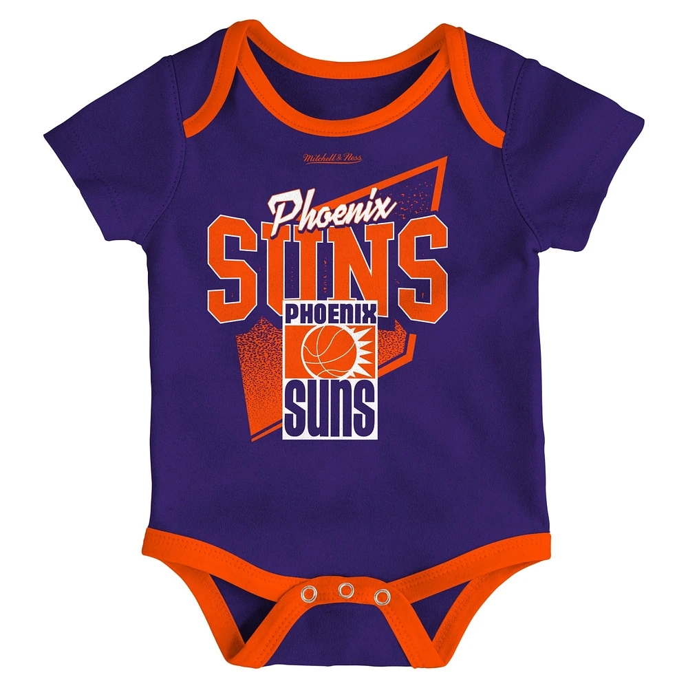 Infant Mitchell & Ness Blue/Orange Phoenix Suns Hardwood Classics Bodysuits Cuffed Knit Hat Set