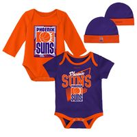 Infant Mitchell & Ness Blue/Orange Phoenix Suns Hardwood Classics Bodysuits Cuffed Knit Hat Set