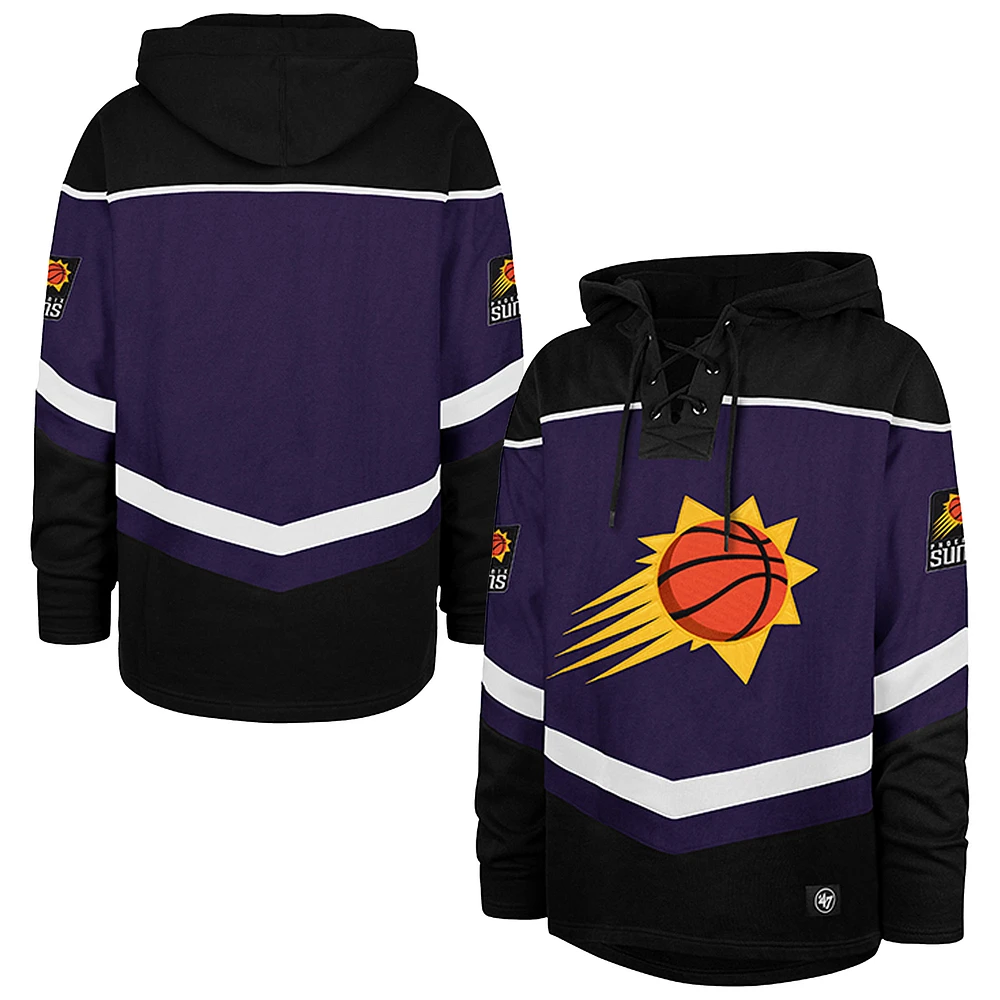 Men's '47 Purple Phoenix Suns Oversized Tri-Satin Layup Lacer Pullover Hoodie