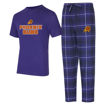 Ensemble de nuit pour homme Concepts Sport violet/noir Phoenix Suns Vector T-shirt et pantalon en flanelle