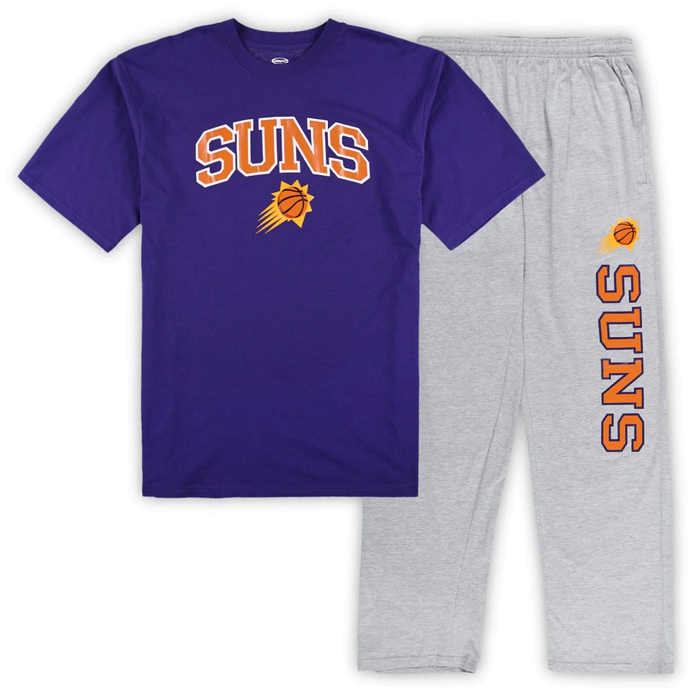 Ensemble de nuit pour homme Concepts Sport violet/gris chiné Phoenix Suns Big & Tall T-shirt et pantalon pyjama