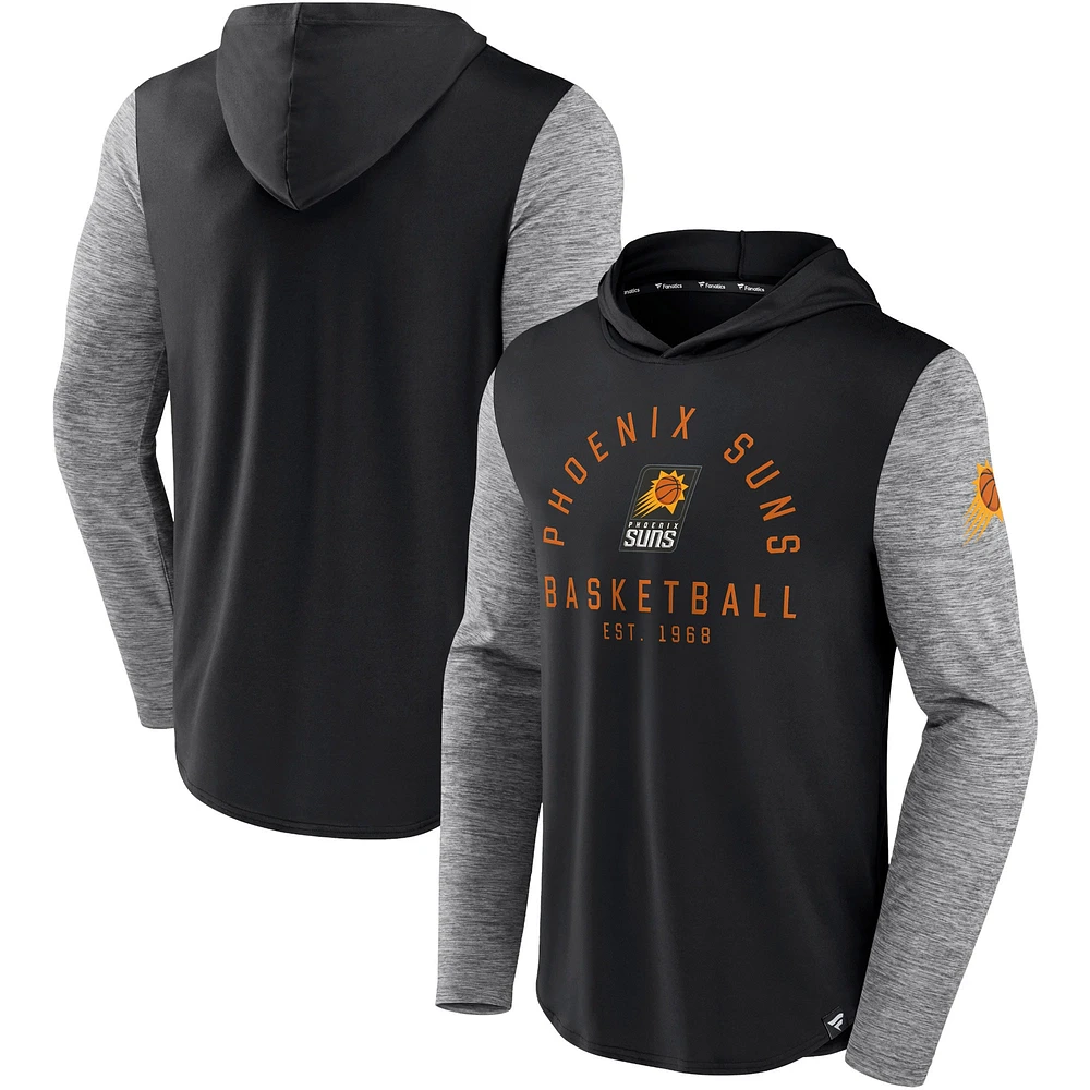 Men's Fanatics Black/Heathered Charcoal Phoenix Suns Deep Rotation Performance - Pullover Hoodie