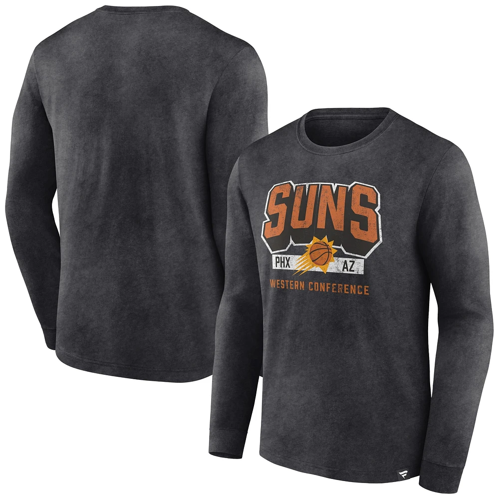 Men's Fanatics Heather Charcoal Phoenix Suns Front Court Press Snow Wash Long Sleeve T-Shirt