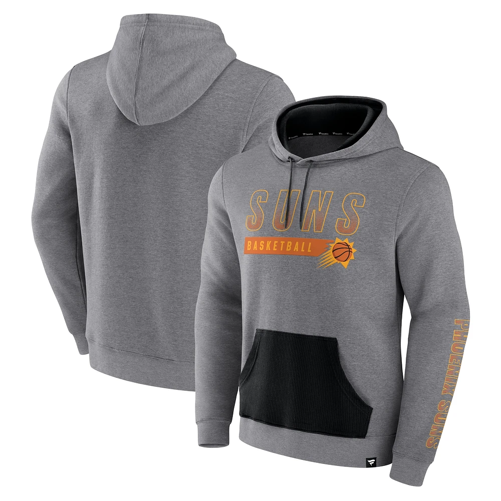 Men's Fanatics Heathered Gray Phoenix Suns Off The Bench Color Block Pullover Hoodie