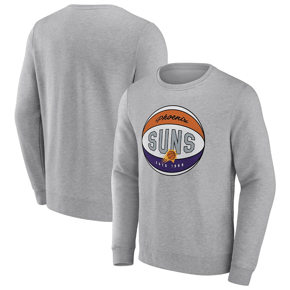 Men's Fanatics Heathered Gray Phoenix Suns True Classics Vint Pullover Sweatshirt