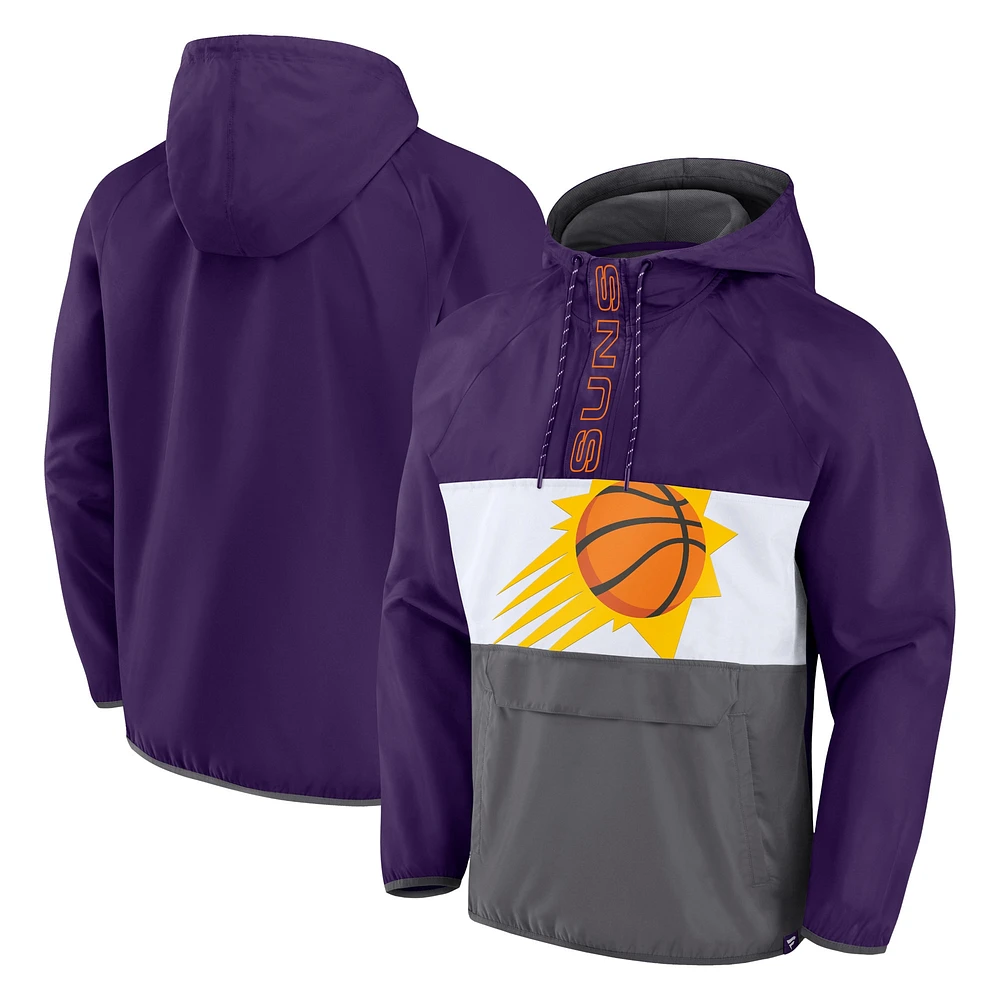 Veste à capuche demi-zippée raglan blocs de couleurs Fanatics pour hommes violet/gris Phoenix Suns Anorak Flagrant Foul