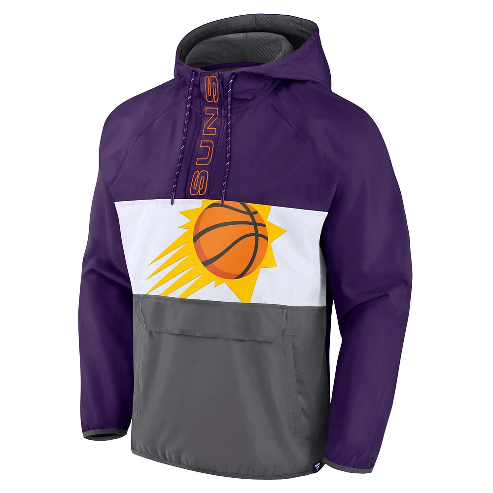 Veste à capuche demi-zippée raglan blocs de couleurs Fanatics pour hommes violet/gris Phoenix Suns Anorak Flagrant Foul