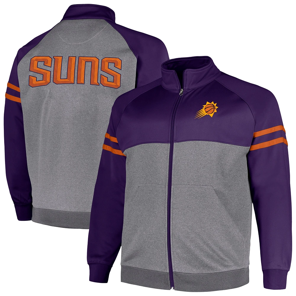 Men's Fanatics Purple/Heather Gray Phoenix Suns Big & Tall Pieced Stripe Raglan Full-Zip Track Jacket