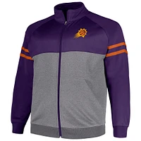 Veste de survêtement entièrement zippée Phoenix Suns Fanatics violet/gris chiné pour hommes Big & Tall Pieced Stripe Raglan