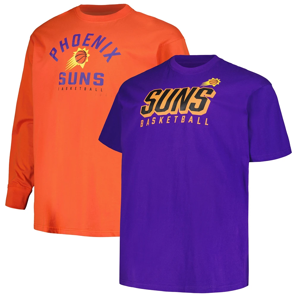 Ensemble t-shirt à manches courtes et longues Fanatics pour hommes violet/orange Phoenix Suns Big & Tall