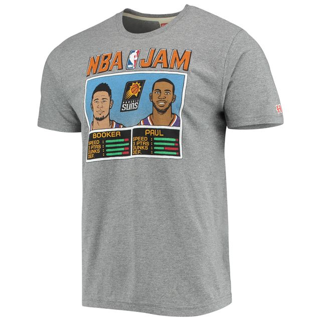 Hommage Devin Booker & Chris Paul Heathered Charcoal Phoenix Suns NBA Jam T-shirt en trois mélanges pour homme