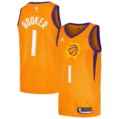 Maillot de joueur Jordan Brand Devin Booker orange Phoenix Suns Swingman pour hommes - Édition Statement