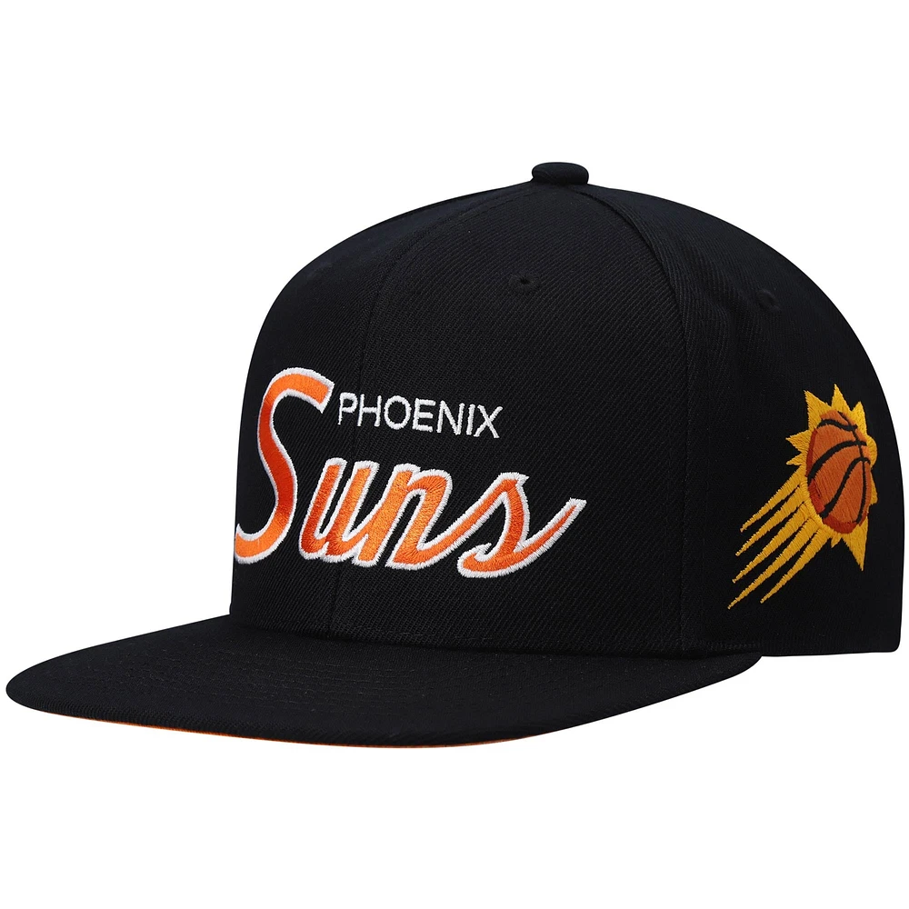 Casquette snapback Mitchell & Ness noire pour homme Phoenix Suns Hardwood Classics Script 2.0