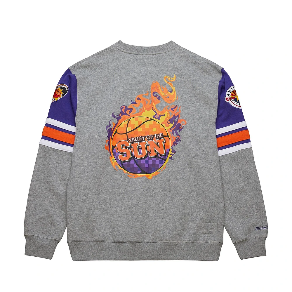 Men's Mitchell & Ness Heather Gray Phoenix Suns Hardwood Classics All Over 4.0 Pullover Sweatshirt