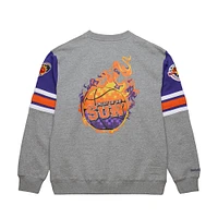 Men's Mitchell & Ness Heather Gray Phoenix Suns Hardwood Classics All Over 4.0 Pullover Sweatshirt