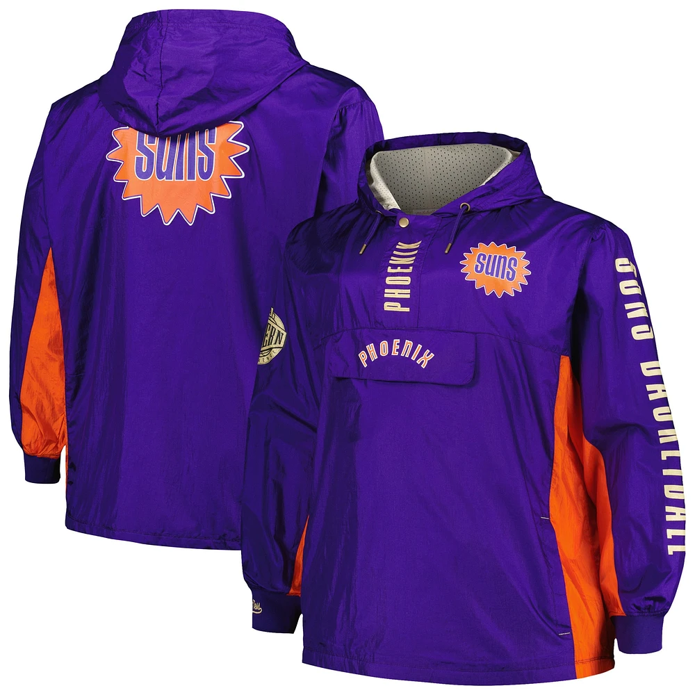 Men's Mitchell & Ness Purple Phoenix Suns Big Tall Hardwood Classics Team OG 2.0 Anorak Hoodie Quarter-Zip Windbreaker Jacket