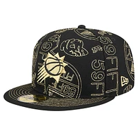 Men's New Era Black Phoenix Suns 59FIFTY Day Allover Print Stencil Fitted Hat