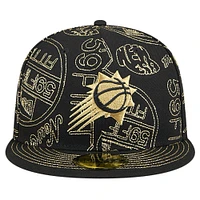 Men's New Era Black Phoenix Suns 59FIFTY Day Allover Print Stencil Fitted Hat