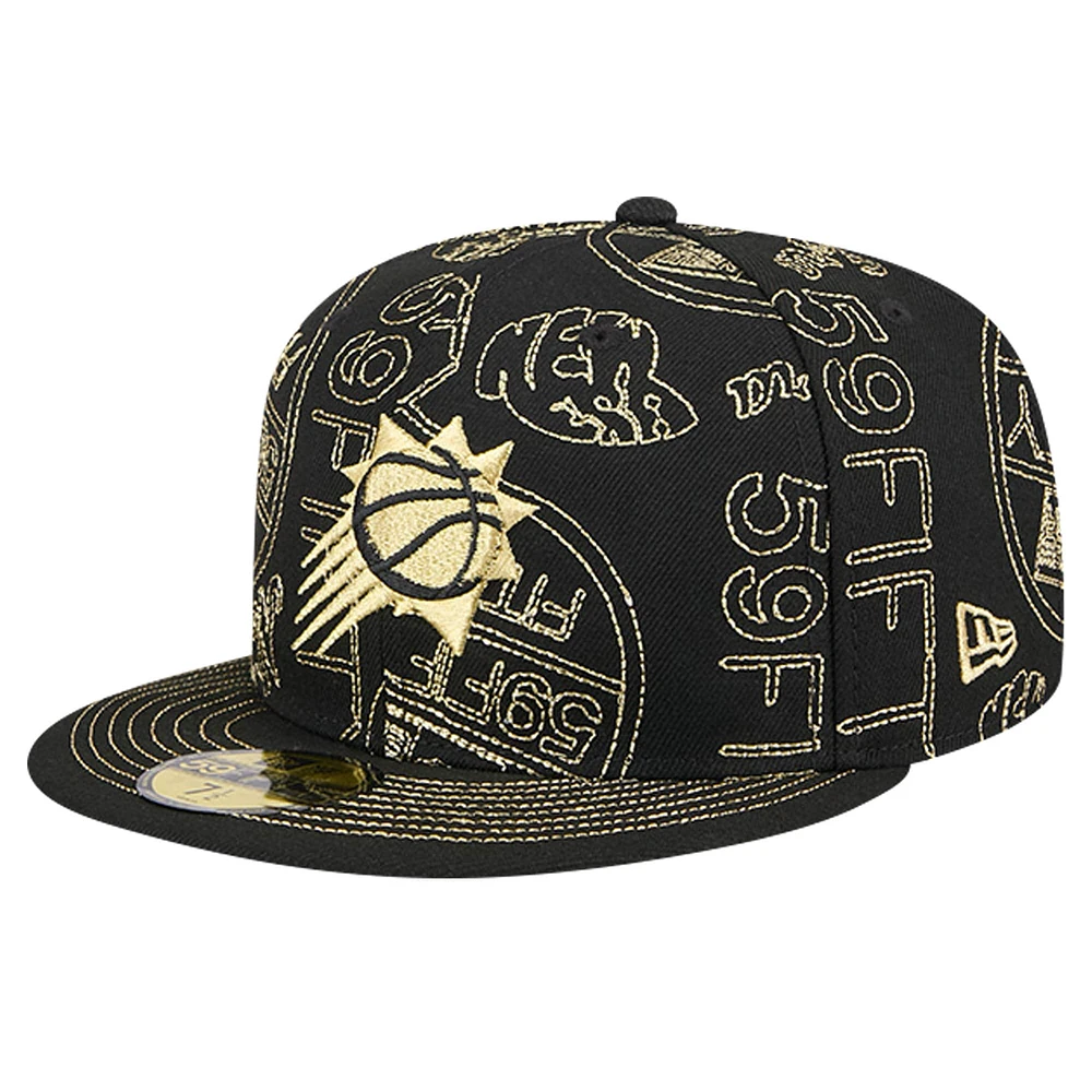 Men's New Era Black Phoenix Suns 59FIFTY Day Allover Print Stencil Fitted Hat