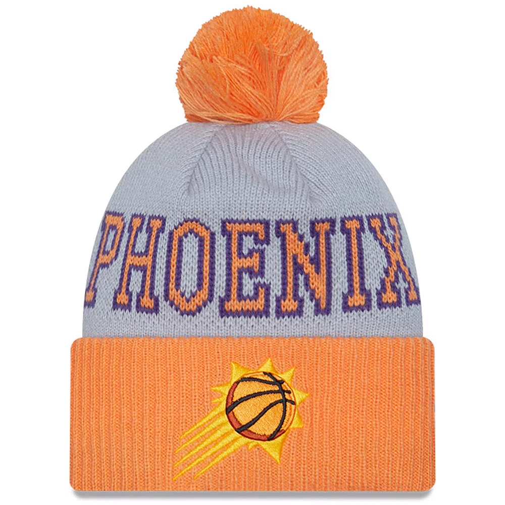 Bonnet en tricot à revers Tip-Off des Phoenix Suns New Era pour hommes, gris/orange, avec pompon