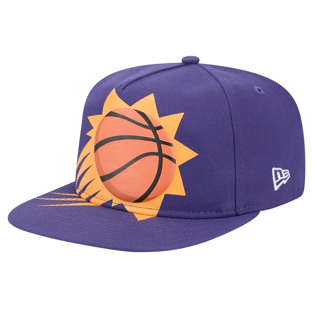 Casquette snapback surdimensionnée avec logo imprimé bouffant pour hommes des Phoenix Suns New Era violette